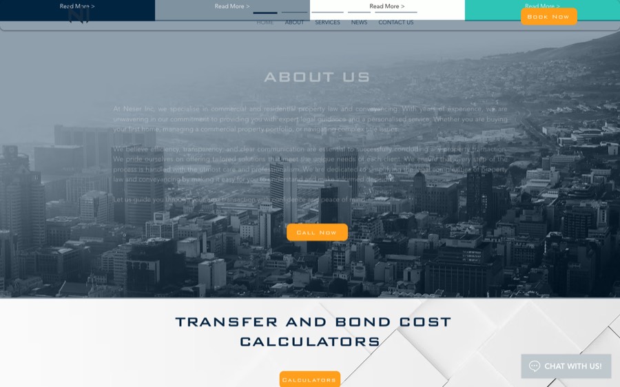 Neser Inc About section and transfer and bond cost calculator prompt